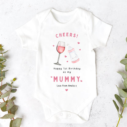 Cheers! Happy 1st Birthday As My Mummy Wine Personalised Sleepsuit