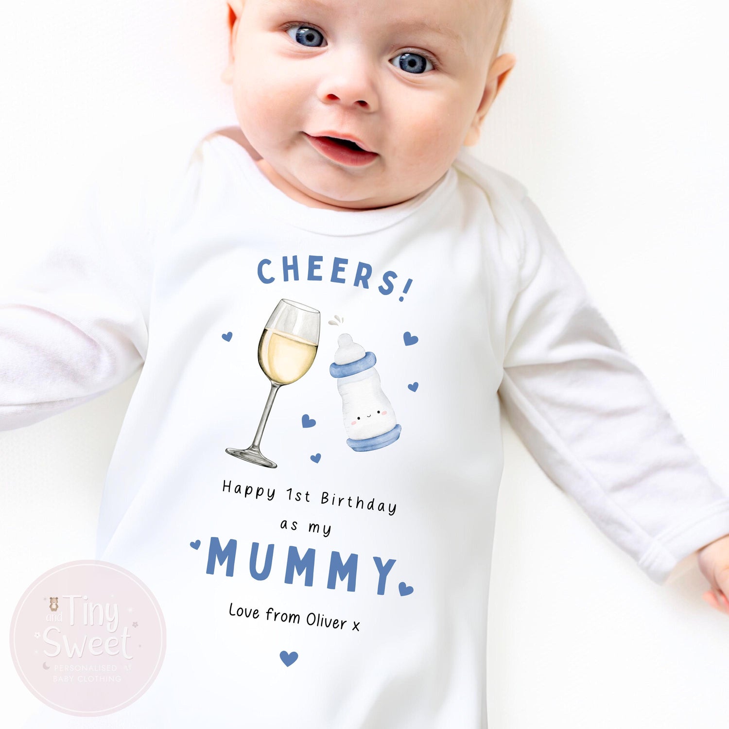 Cheers! Happy 1st Birthday As My Mummy Wine Personalised Sleepsuit Pink Text RoseWine Sleepsuit Newborn