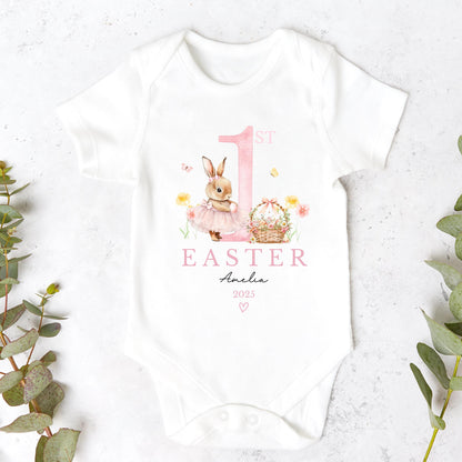 Easter Babygrow, 1st Easter, My First Easter, Babies first Easter sleepsuit, Pink Easter baby outfit, New baby gift, Personlised Easter