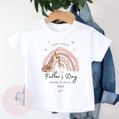 Fathers Day Blush Giraffe Rainbow Personalised Sleepsuit/Babygrow