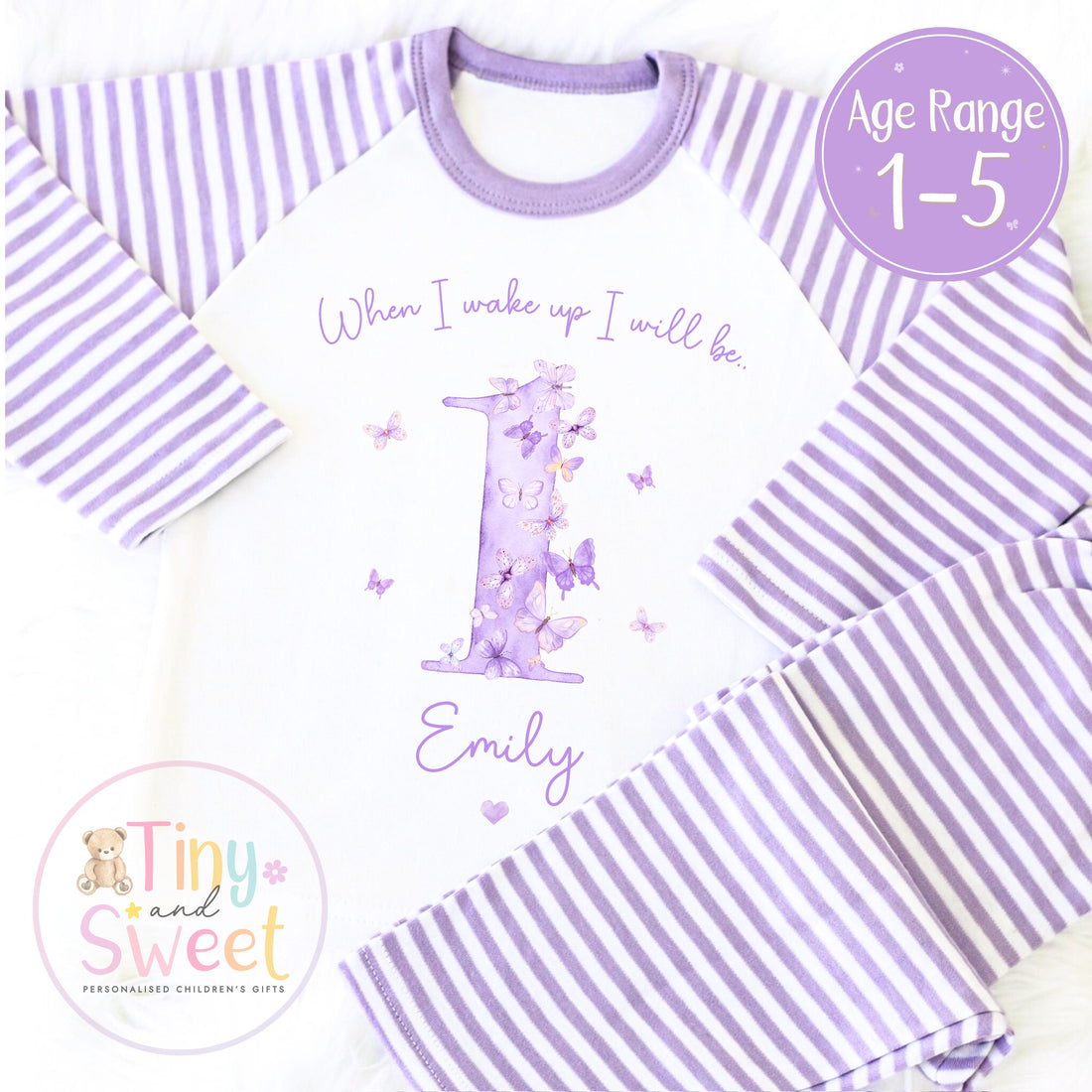 Personalised Birthday Butterfly Pyjamas for Toddler Girls - Custom Age 1, 2, 3 Wake Up Sleepwear