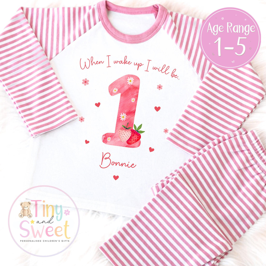 Personalised Strawberry Birthday Pyjamas- When I wake up i will be, Berry first toddler pjs