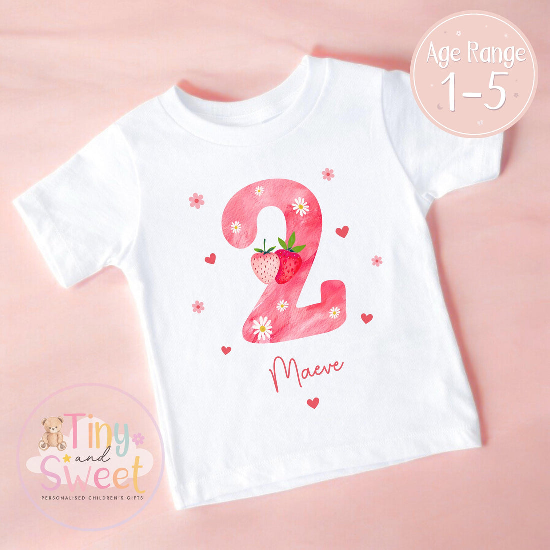 Personalised Strawberry Birthday T-shirt, 1st Birthday T Shirt, Strawberry 2nd Birthday T Shirt, 3rd Birthday, First Birthday