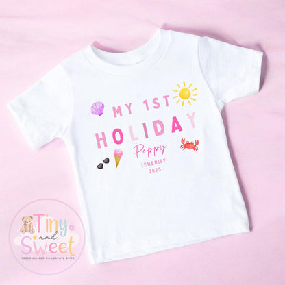 My First Holiday T-Shirt, Personalised Baby Travel Outfit, Baby’s First Holiday Shirt, Cute Summer Travel Outfit, My First Holiday Design