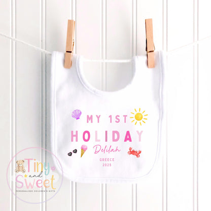 My First Holiday T-Shirt, Personalised Baby Travel Outfit, Baby’s First Holiday Shirt, Cute Summer Travel Outfit, My First Holiday Design