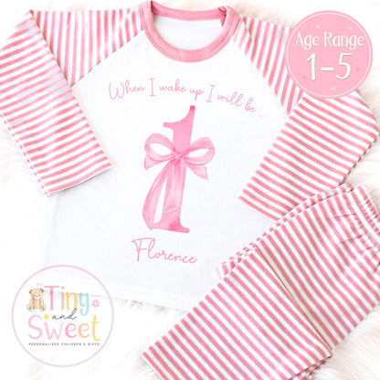 Personalised Birthday Pyjamas for Toddler Girls - Cute Pink Bow PJs with Custom Age Design