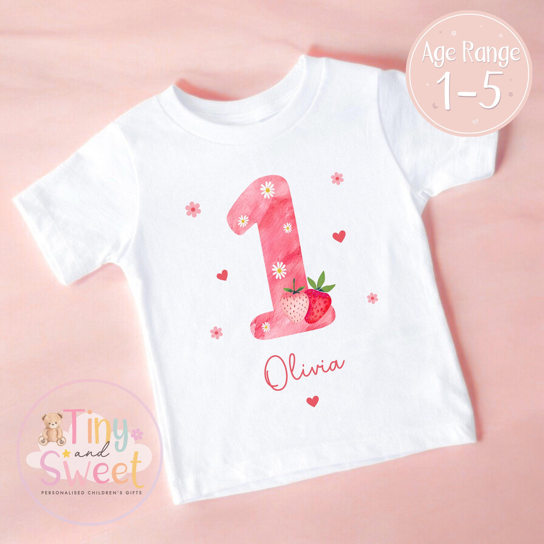 Personalised Strawberry Birthday T-shirt, 1st Birthday T Shirt, Strawberry 2nd Birthday T Shirt, 3rd Birthday, First Birthday
