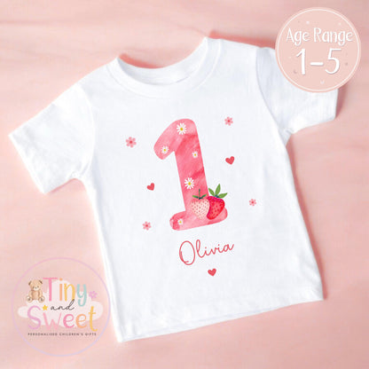 Personalised Strawberry Birthday T-shirt, 1st Birthday T Shirt, Strawberry 2nd Birthday T Shirt, 3rd Birthday, First Birthday