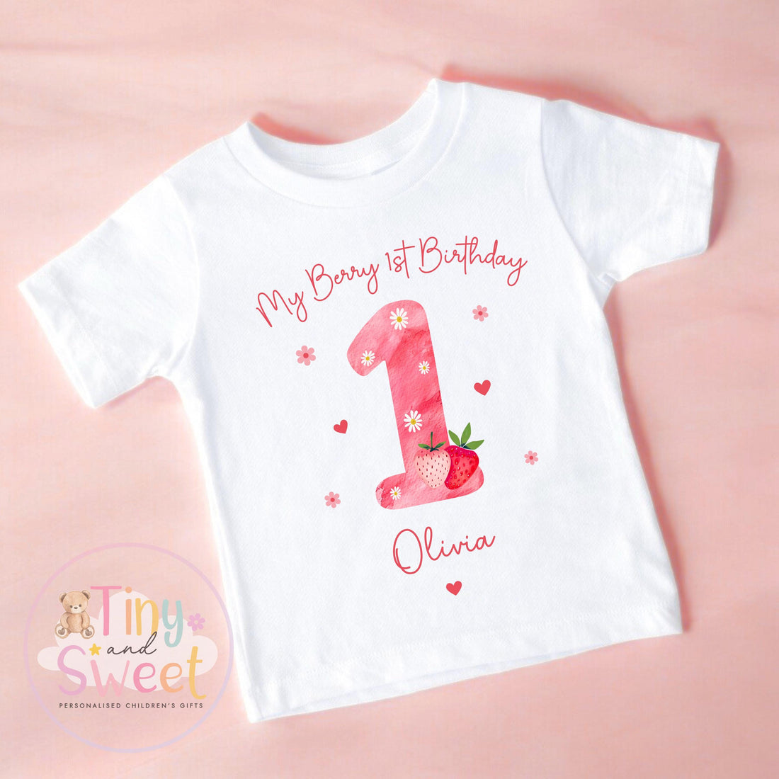 Personalised Strawberry First Birthday T-shirt