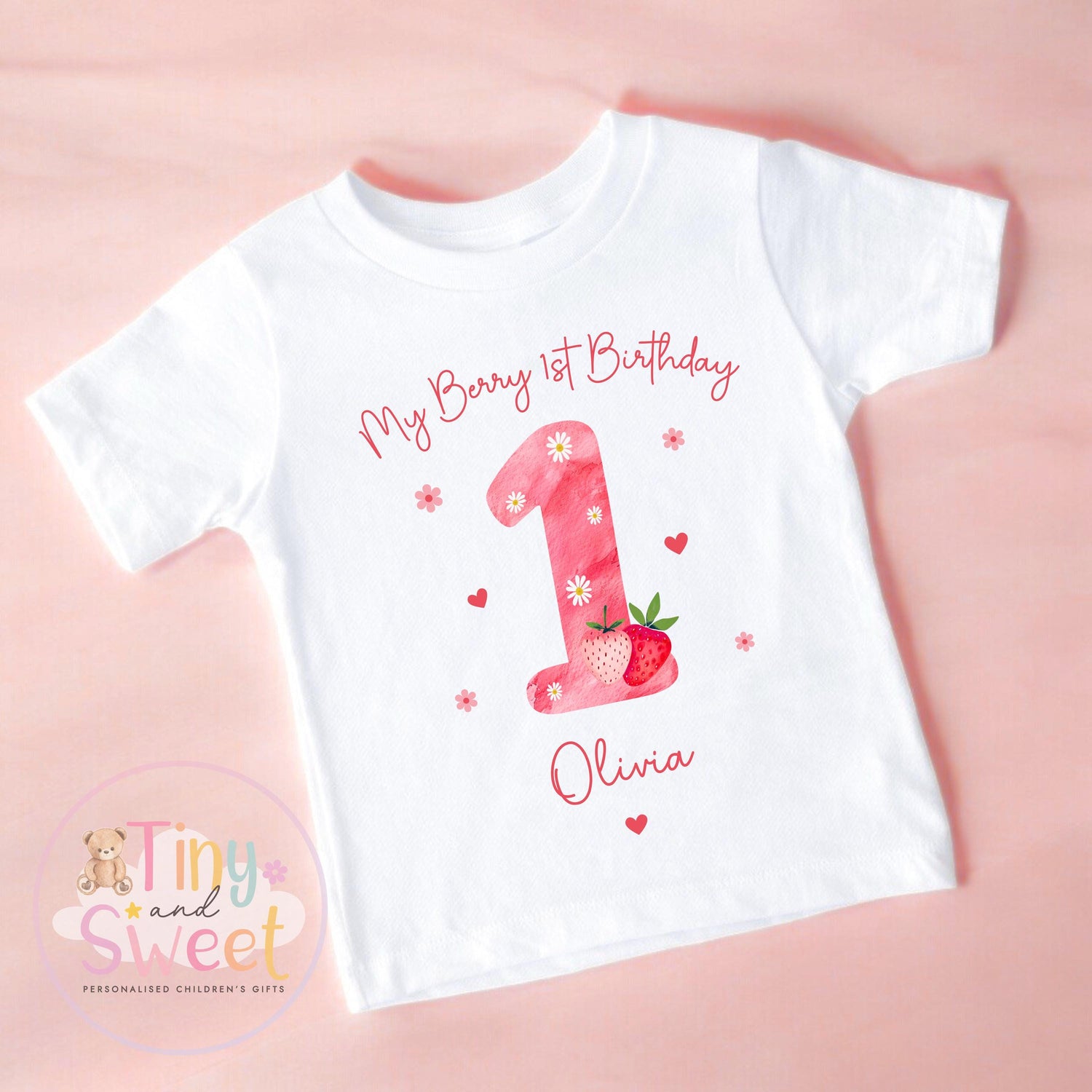 Personalised Strawberry First Birthday T-shirt
