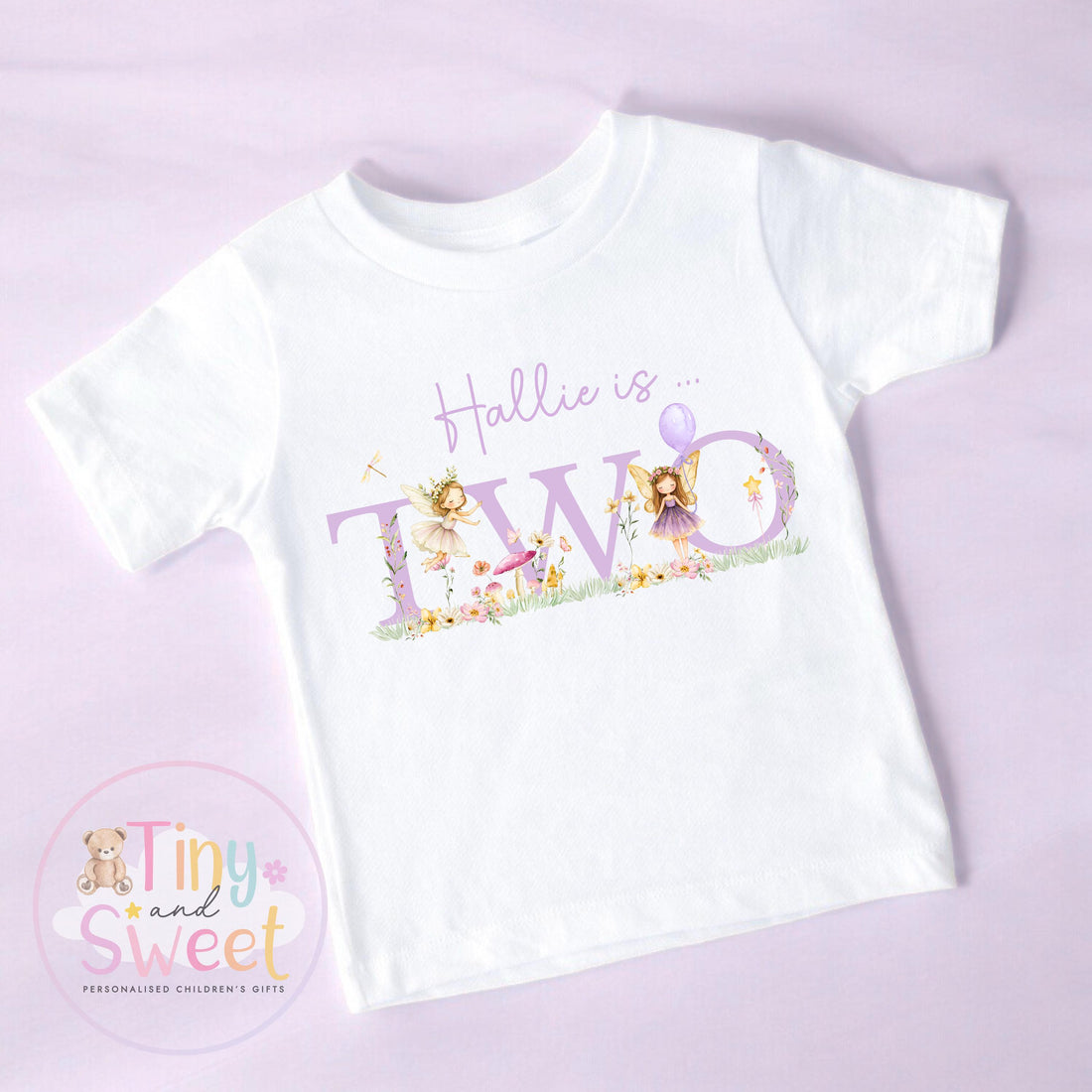 Personalised Fairy Lilac Birthday T-shirt, 1st Birthday T Shirt, Fairy 2nd Birthday T Shirt, 3rd Birthday, Fairy Birthday