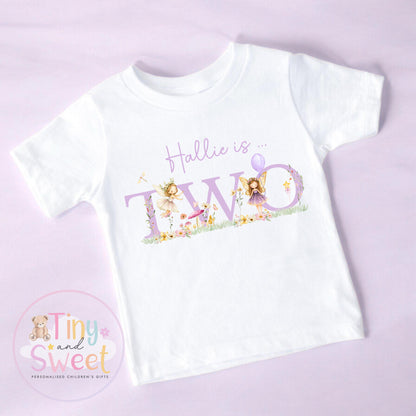 Personalised Fairy Lilac Birthday T-shirt, 1st Birthday T Shirt, Fairy 2nd Birthday T Shirt, 3rd Birthday, Fairy Birthday