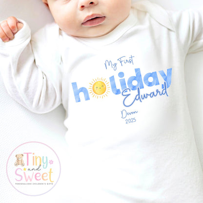 Personalised My First Holiday Toddler t shirt, First Holiday sleepsuit, First Holiday vest, Babies First Holiday, First Time Flyer