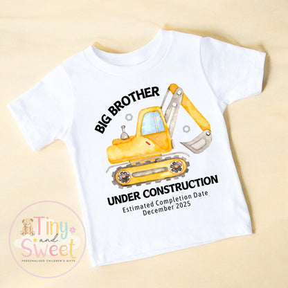 Adorable Big Brother Excavator T-Shirt: Cute Pregnancy Announcement &amp; Sibling Gift for Toddler Construction Fans
