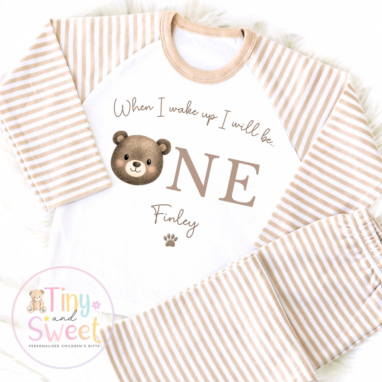 Traditional Teddy Beige Birthday Personalised Pyjamas