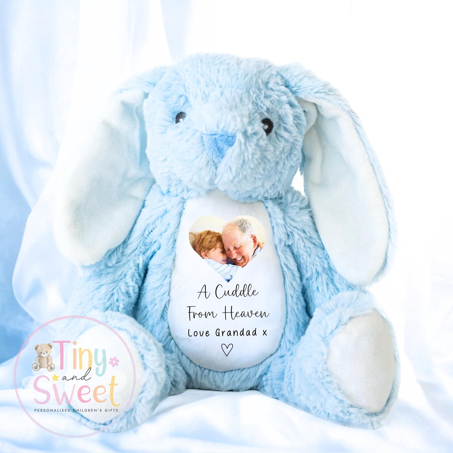 A Cuddle from Heaven , Memory Bunny Photo Keepsake, Remembrance Gift, Personalised Photo Soft Toy Keepsake