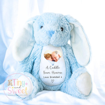 A Cuddle from Heaven , Memory Bunny Photo Keepsake, Remembrance Gift, Personalised Photo Soft Toy Keepsake