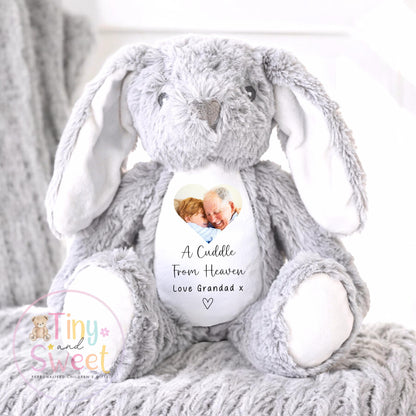 A Cuddle from Heaven , Memory Bunny Photo Keepsake, Remembrance Gift, Personalised Photo Soft Toy Keepsake