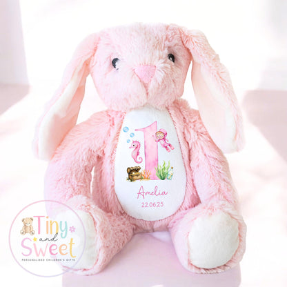 Personalised Birthday Bunny, 1st Birthday Gift Under The sea, Boy Teddy, 2nd Baby Girl Birthday Present, Personalised 3rd Birthday Soft Toy
