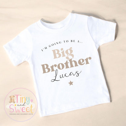 Personalised Big Brother T-Shirt – Custom Name Big Brother Outfit for Toddler – Pregnancy Announcement – New Baby Sibling Reveal Gift