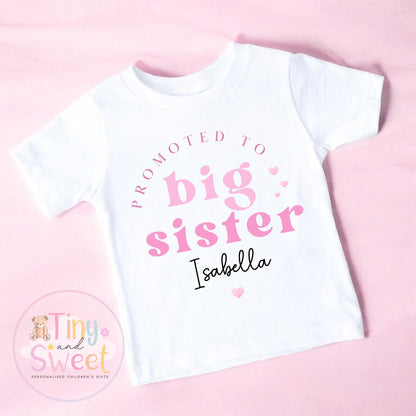 Personalised Big Sister T-Shirt | New Sibling Announcement Shirt | Custom Name Kids Top | Pregnancy Reveal Outfit | Baby Announcement Gift