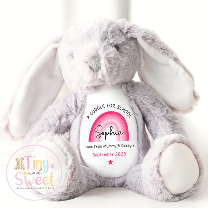 First Day of School Bunny – Custom Name Plush Toy – Cuddle Bunny Gift for Kids Starting Nursery or School - Cuddle Toy Gift with Name