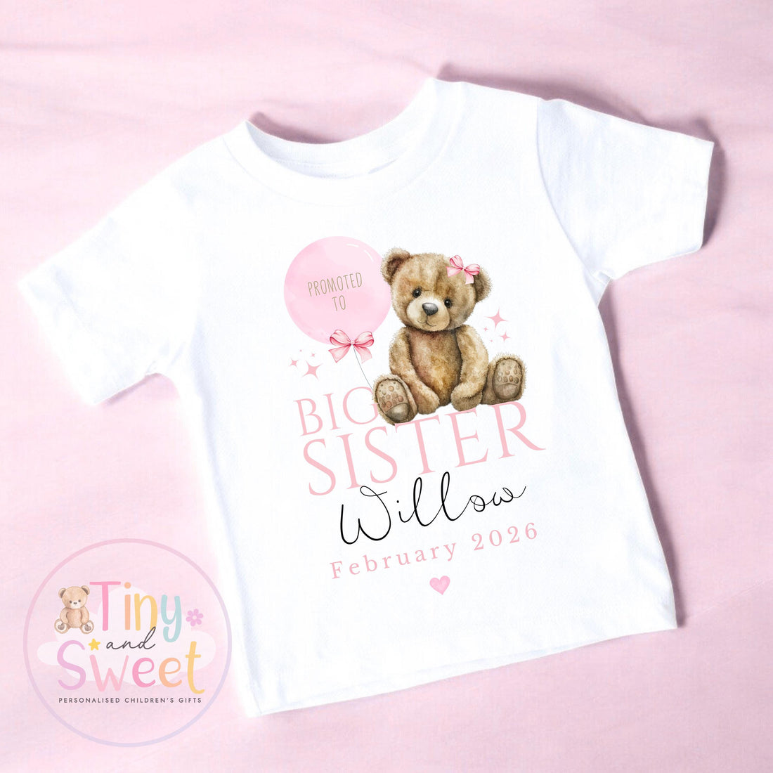 Big Sister T-Shirt – Personalised Sibling Announcement Shirt – Gift for New Big Sister – Toddler or Kids Sister Tee - Promoted to Big Sister