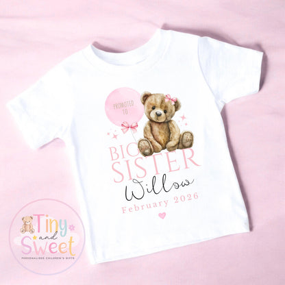 Big Sister T-Shirt – Personalised Sibling Announcement Shirt – Gift for New Big Sister – Toddler or Kids Sister Tee - Promoted to Big Sister