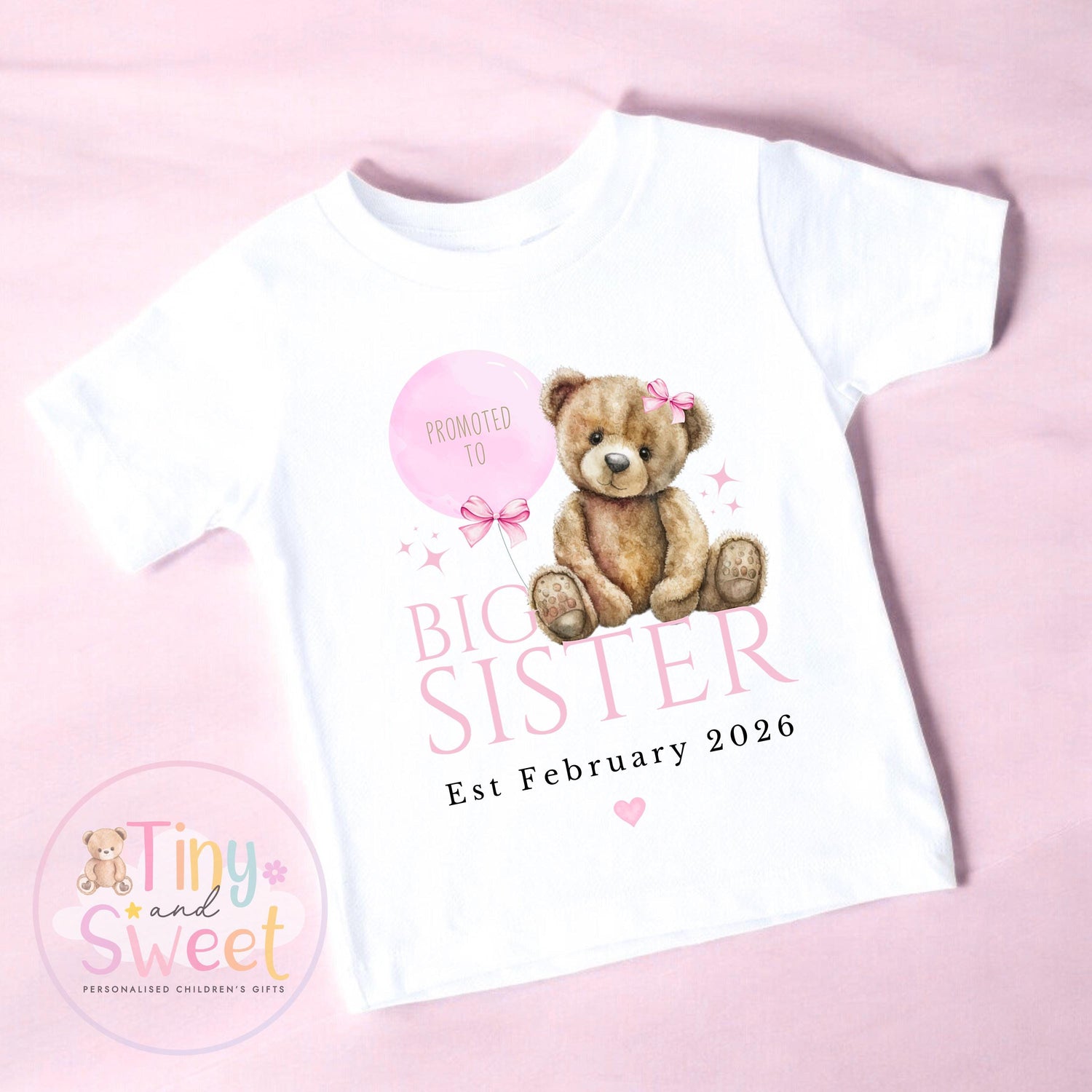 Big Sister T-Shirt – Personalised Sibling Announcement Shirt – Gift for New Big Sister – Toddler or Kids Sister Tee - Promoted to Big Sister