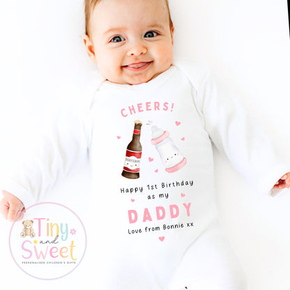CHEERS 1st Birthday As My Daddy Personalised Babygrow