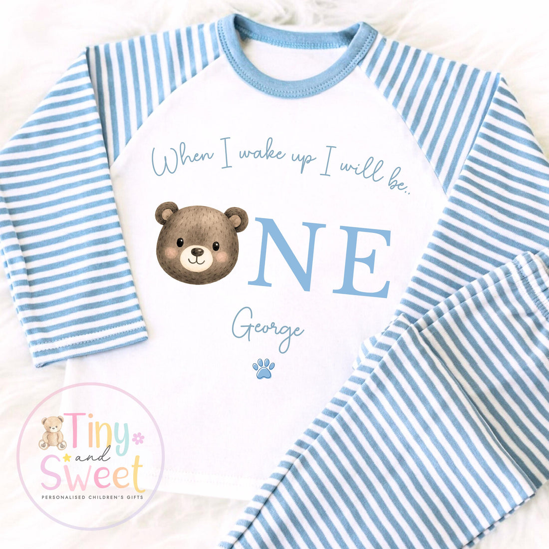 Personalised Toddler Baby Pyjamas, 1st Birthday Bear Pyjamas, When i wake up i&