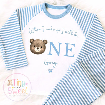 Personalised Toddler Baby Pyjamas, 1st Birthday Bear Pyjamas, When i wake up i&