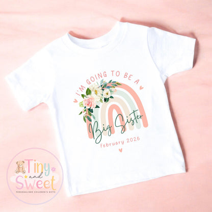 Rainbow Big Sister T-Shirt: Cute Pregnancy Announcement Gift for Kids &amp; Siblings