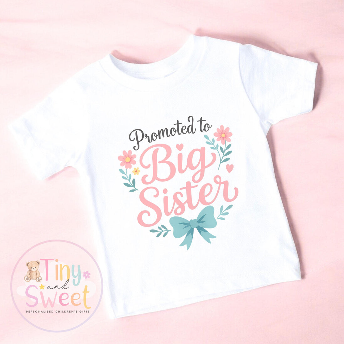 Adorable Bow Big Sister T-Shirt: Cute Pregnancy Announcement Gift for Kids &amp; Siblings