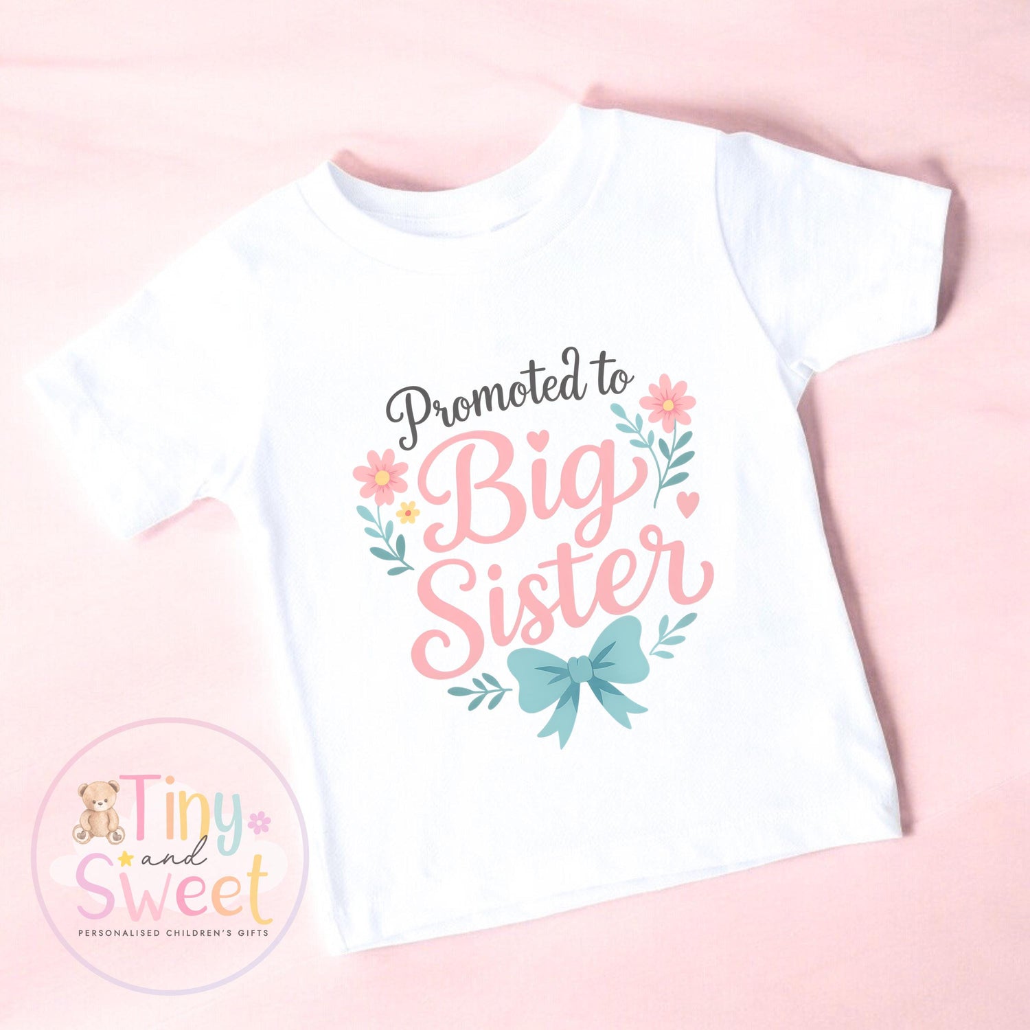 Adorable Bow Big Sister T-Shirt: Cute Pregnancy Announcement Gift for Kids &amp; Siblings