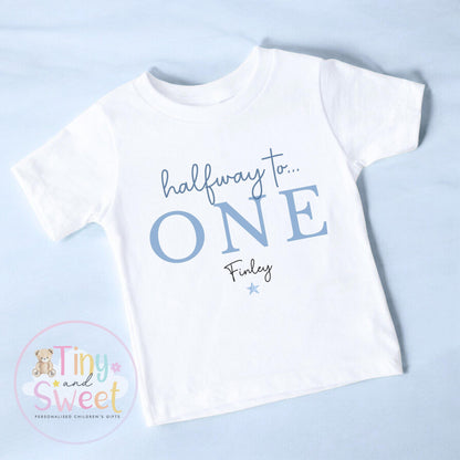 Half way to one t shirt, half birthday sleepsuits, Half Way To One Bodysuit, half birthday t shirt, 6 month birthday, half birthday