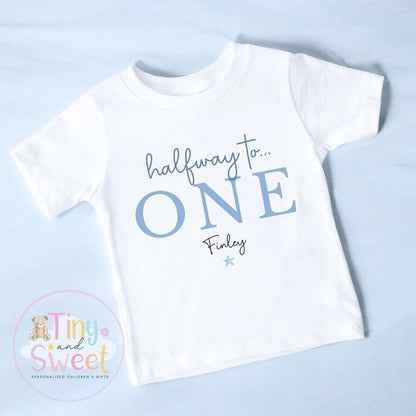 Half way to one t shirt, half birthday sleepsuits, Half Way To One Bodysuit, half birthday t shirt, 6 month birthday, half birthday