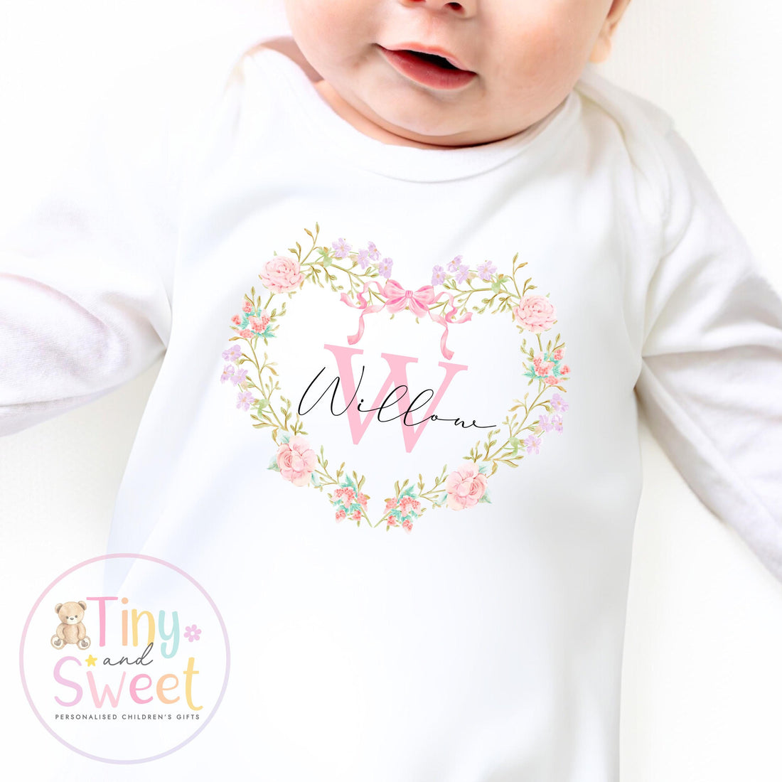 Personalised Floral Baby Girl Sleepsuit: Welcome to the World Outfit, Newborn Coming Home Gift