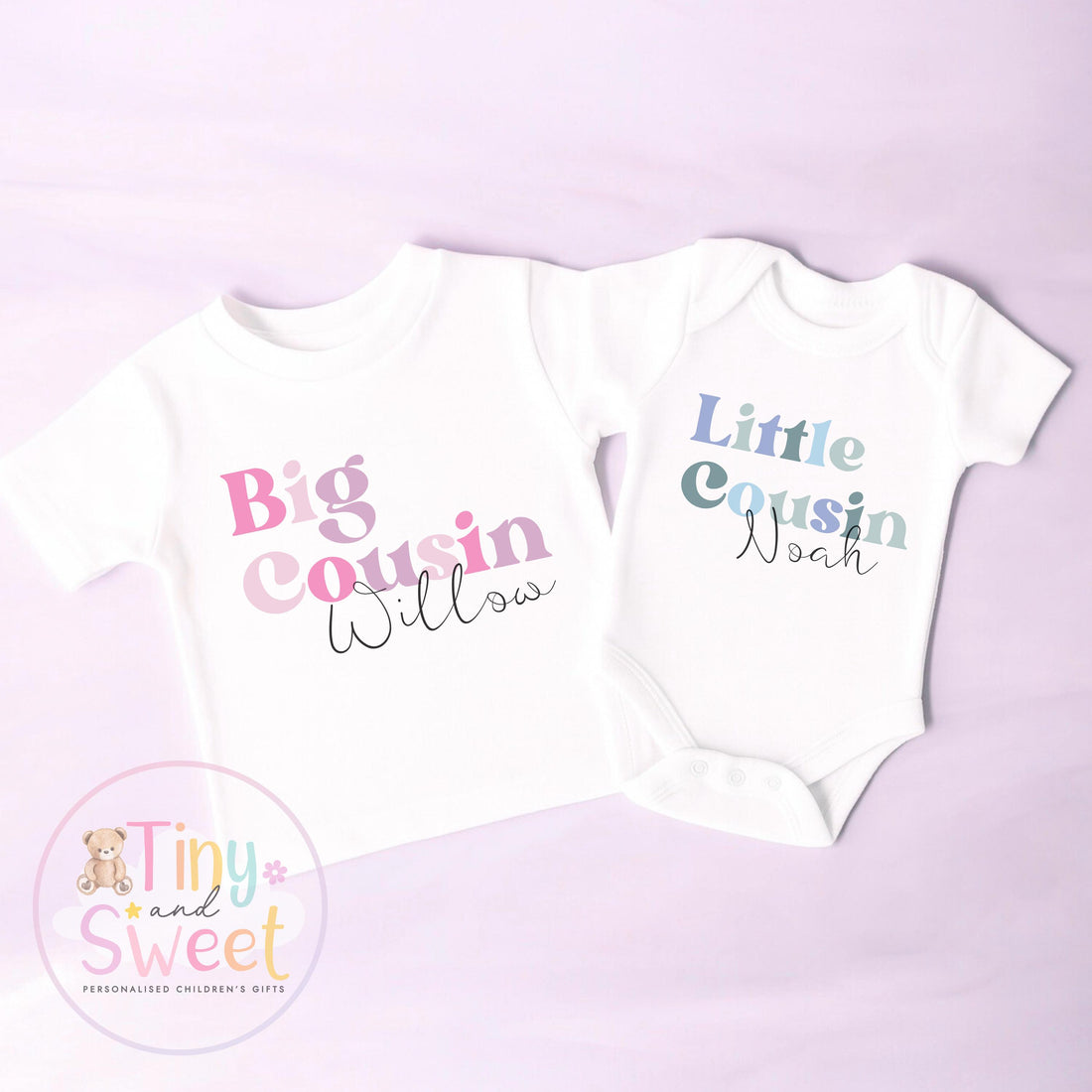 Personalised Pastel Big Cousin, Middle Cousin, Little Cousin, T-Shirts for Kids - Pregnancy Announcement Gift &amp; New Family Member Reveal