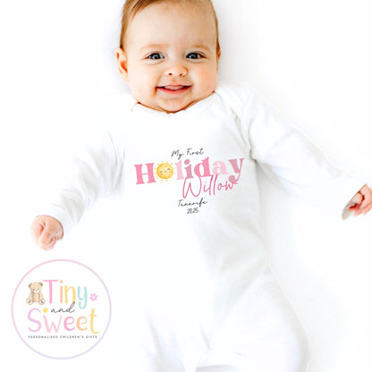 My First Holiday T-Shirt, Personalised Baby Travel Outfit, Baby’s First Holiday Shirt, Cute Summer Travel Outfit, My First Holiday Design