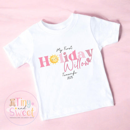 My First Holiday T-Shirt, Personalised Baby Travel Outfit, Baby’s First Holiday Shirt, Cute Summer Travel Outfit, My First Holiday Design