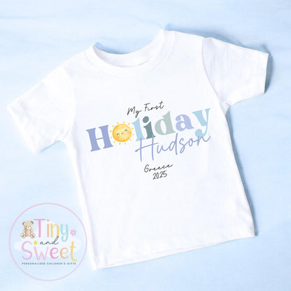 My First Holiday T-Shirt, Personalised Baby Travel Outfit, Baby’s First Holiday Shirt, Cute Summer Travel Outfit, My First Holiday Design