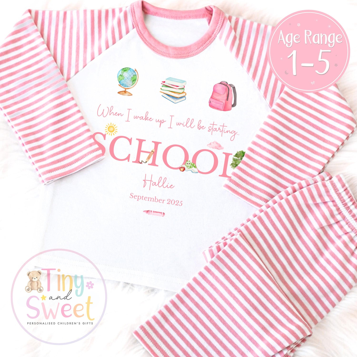 Personalised Starting School Pyjamas for Girls - When I wake up, Preschool, First Day