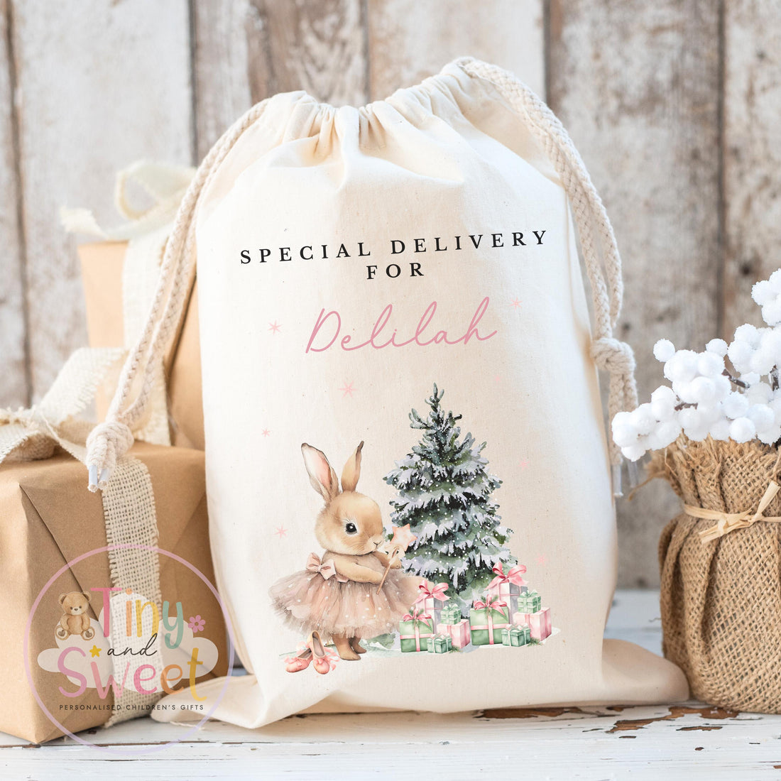 Pink Ballerina Bunny Personalised Christmas Sack