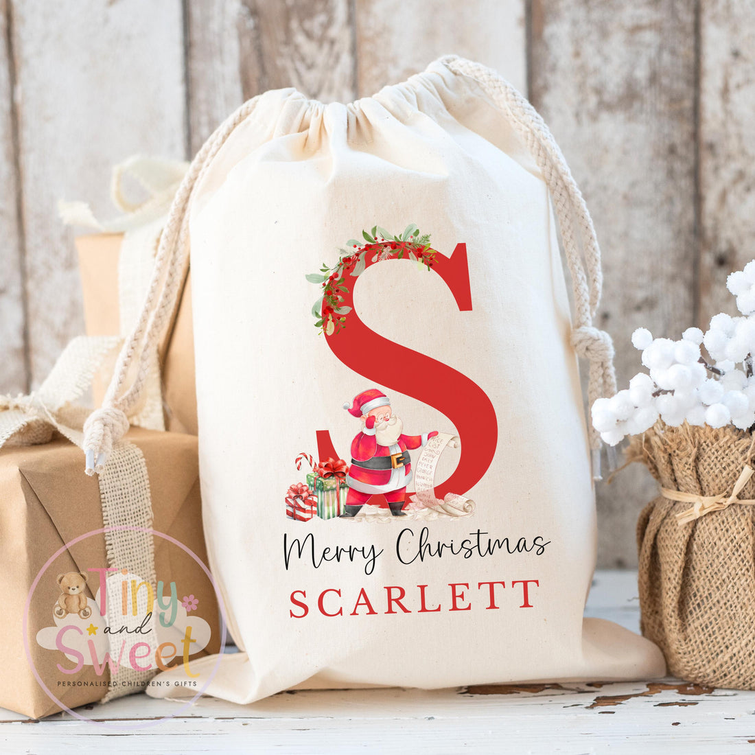 Red Santa Initial Personalised Christmas Sack