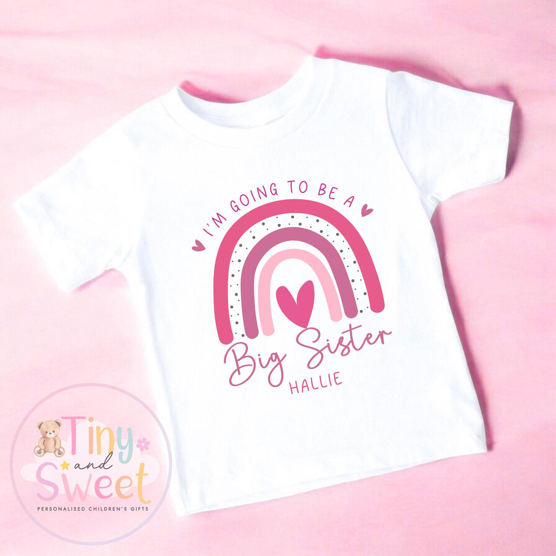 Personalised Rainbow Big Sister T-Shirt: Cute Pregnancy Announcement Gift for Siblings Welcoming New Baby