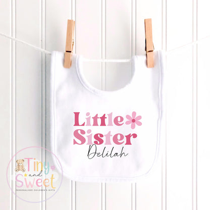 Personalised Adorable Little/Big Sister Sleepsuit T Shirt: Pink Flower Design for Newborn Baby Announcement &amp; Sibling Gift