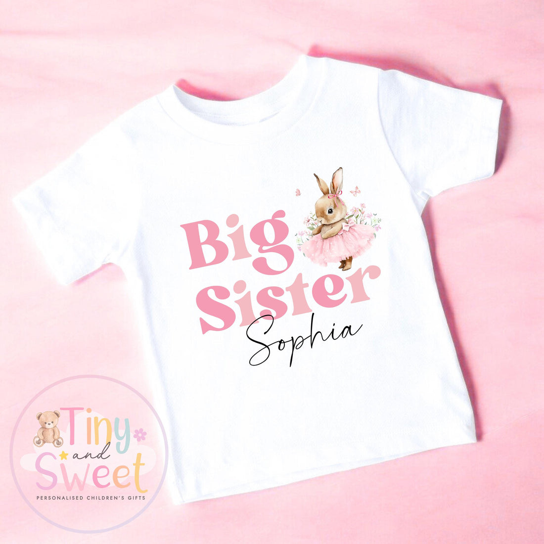 Pink Bunny Big Sister T-Shirt: Cute Pregnancy Announcement Gift for Siblings Welcoming New Baby