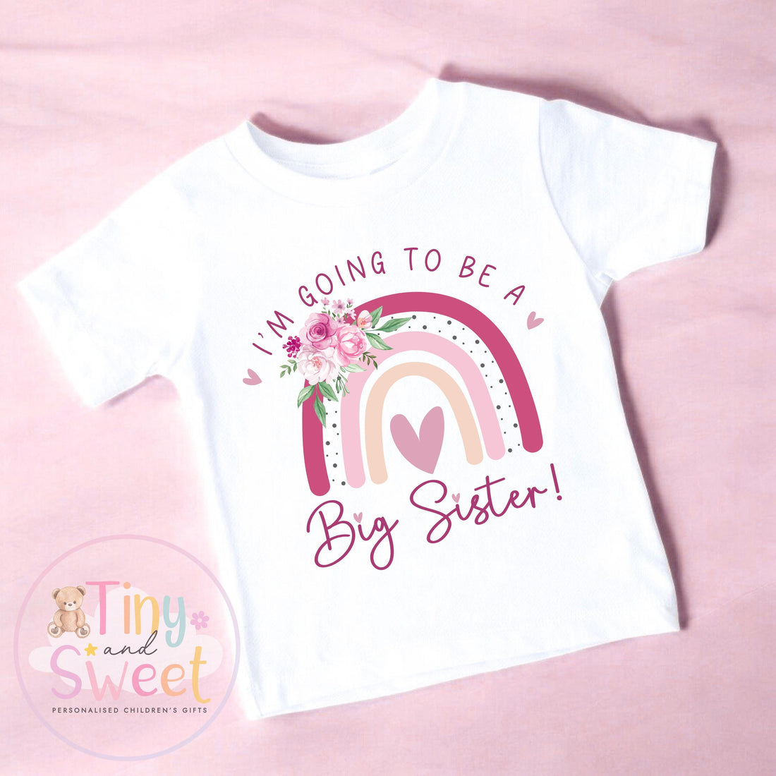 Pink Floral Rainbow Big Sister T Shirt