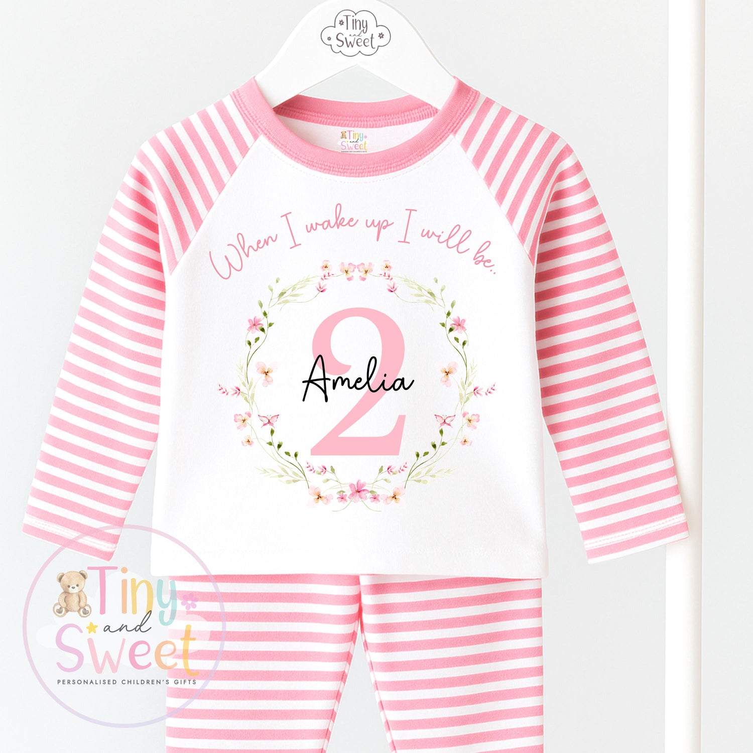 Personalised Toddler Baby Pyjamas, Wildflower, When i wake up i&